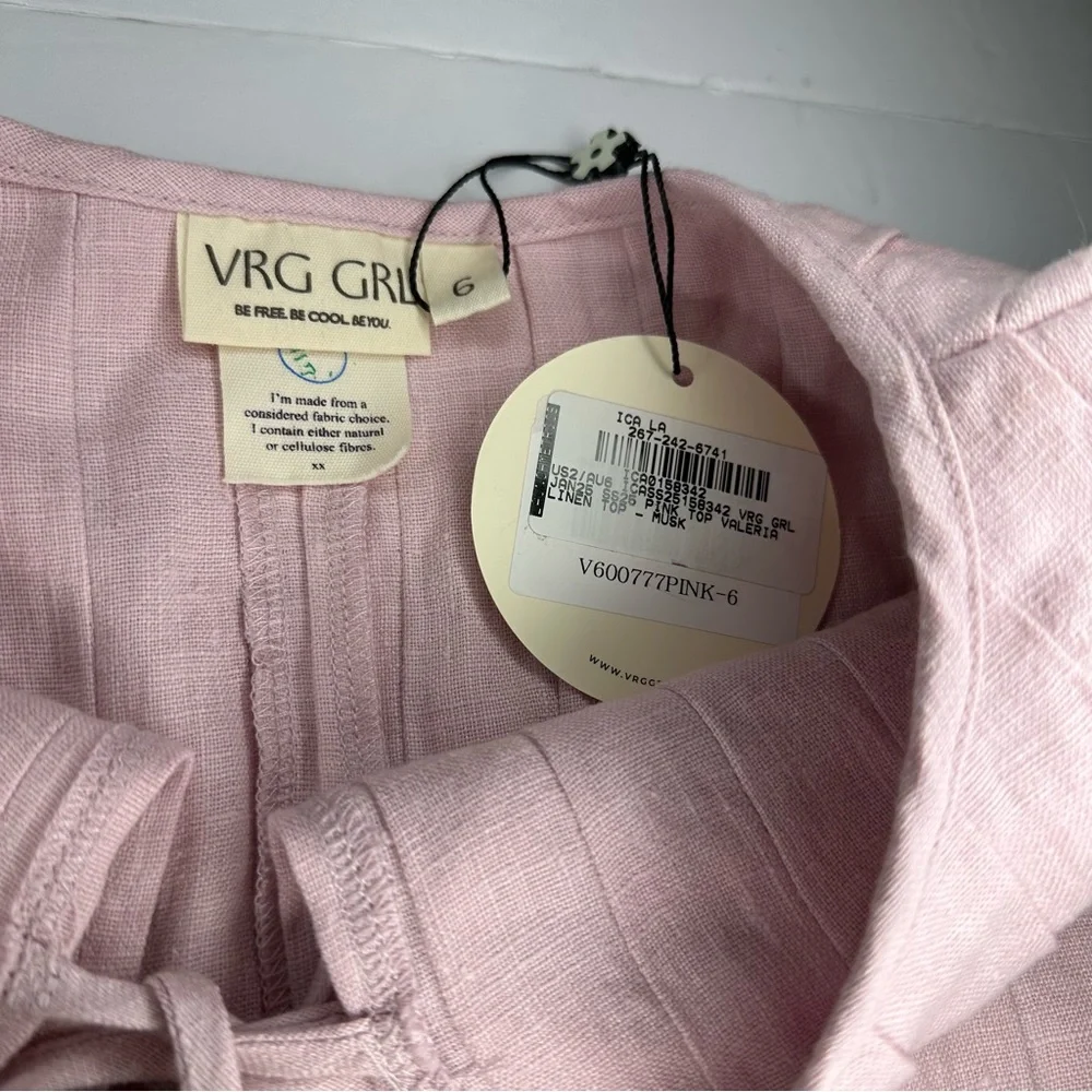 VRG GRL Pink Top VALERIA LINEN Musk SIZE AU10 US6 NWT - Picture 3 of 10